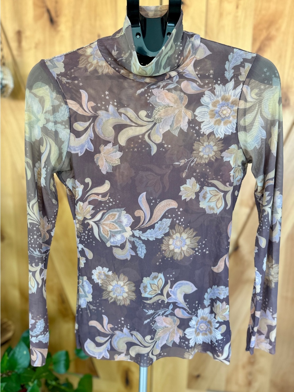 Johnny Was Jade Mesh Mock Neck Long Sleeve Top